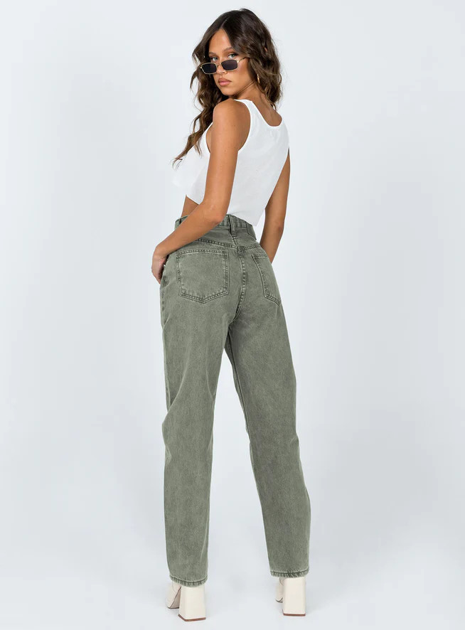 Holly Asymmetric Straight Leg Jean Green Denim | Princess Polly US
