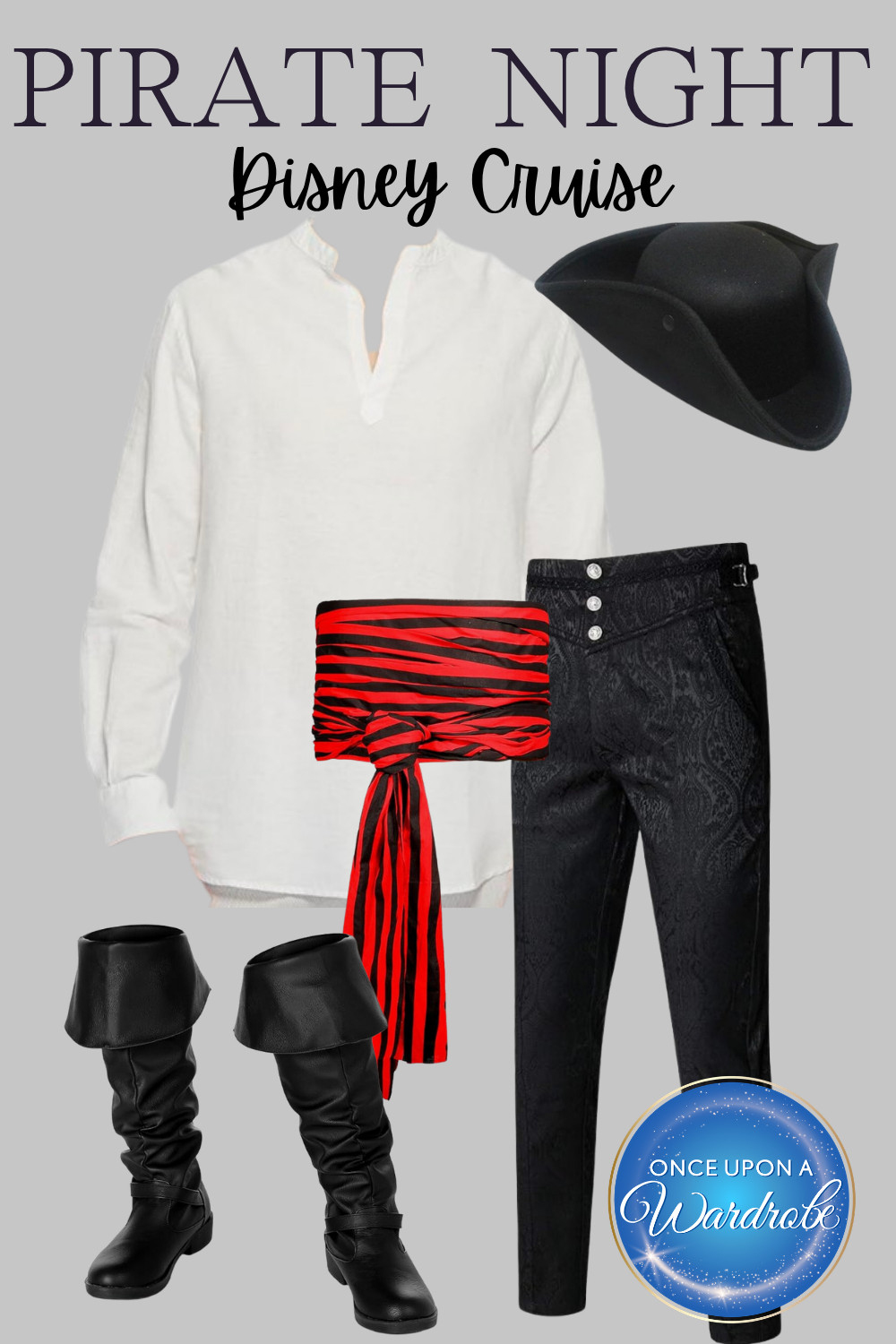 Not sure what to wear for Pirate Night on a Disney Cruise? This men’s pirate night outfit is an easy and comfortable option that still fits the theme. Featuring a classic white pirate shirt, black pants, boots, and a red sash, this look is perfect for dinner, deck parties, and fireworks.

Great inspiration for men’s Disney Cruise outfits, Pirate Night outfit ideas, and simple Disney Cruise packing ideas for guys. 

 #LTKTravel #LTKMens