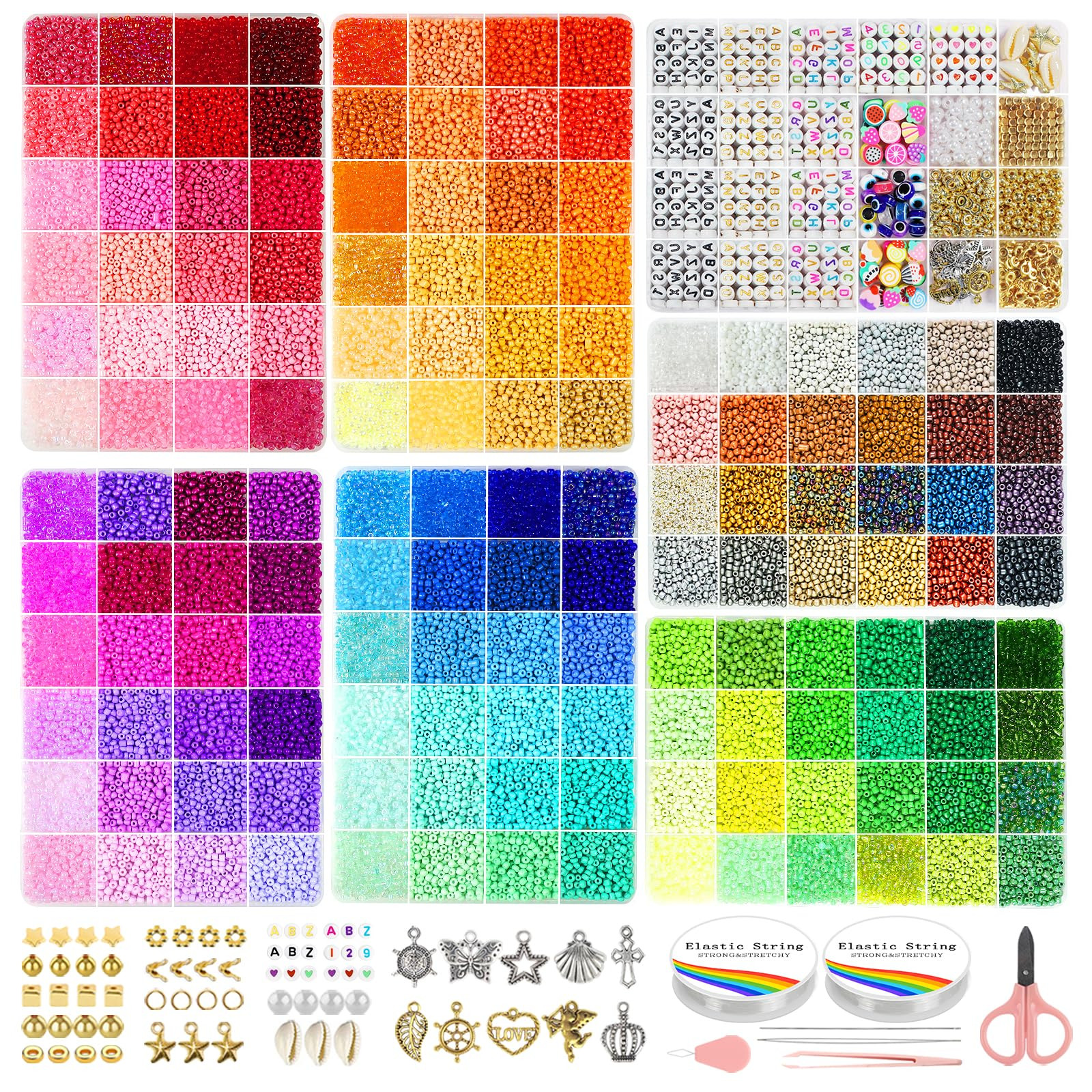 Redtwo 3mm 45000pcs Glass Seed Beads Kit, 7 Boxes 144 Colors Small Beads for Bracelets, Friendshi... | Amazon (US)