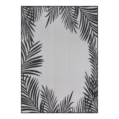 World Rug Gallery Tropical Floral Palm Leaves Textured Flat Weave Indoor/Outdoor Area Rug - BLACK 5' X 7' | Target