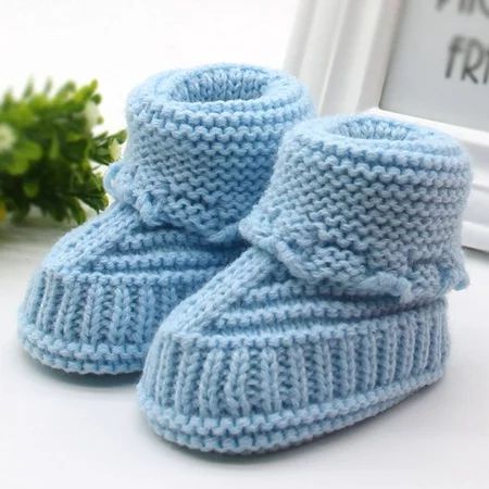 0-6M Baby Knitted Shoes Newborn Cute First Walkers Warm Knitting Boots Blue | Walmart (US)