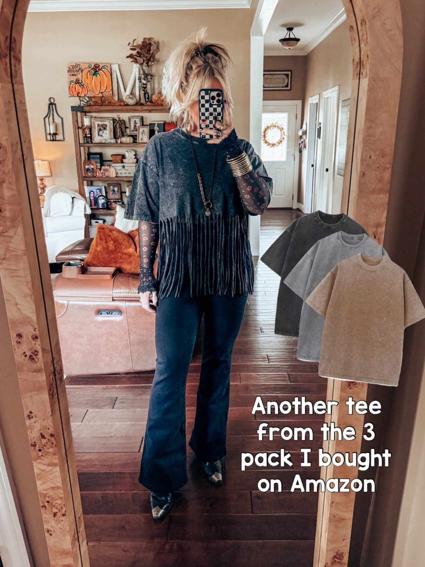 This pack of tees has been the best! They are such great quality and men’s tees. I’m in a large. This mesh bodysuit is from last year and free people. My jeans are last year as well and from Walmart. My boots I love and linked a look for less  pair. 
Earrings & necklace are @twistedsilver save with code MANDIE20

#LTKStyleTip #LTKOver40 #LTKFindsUnder50