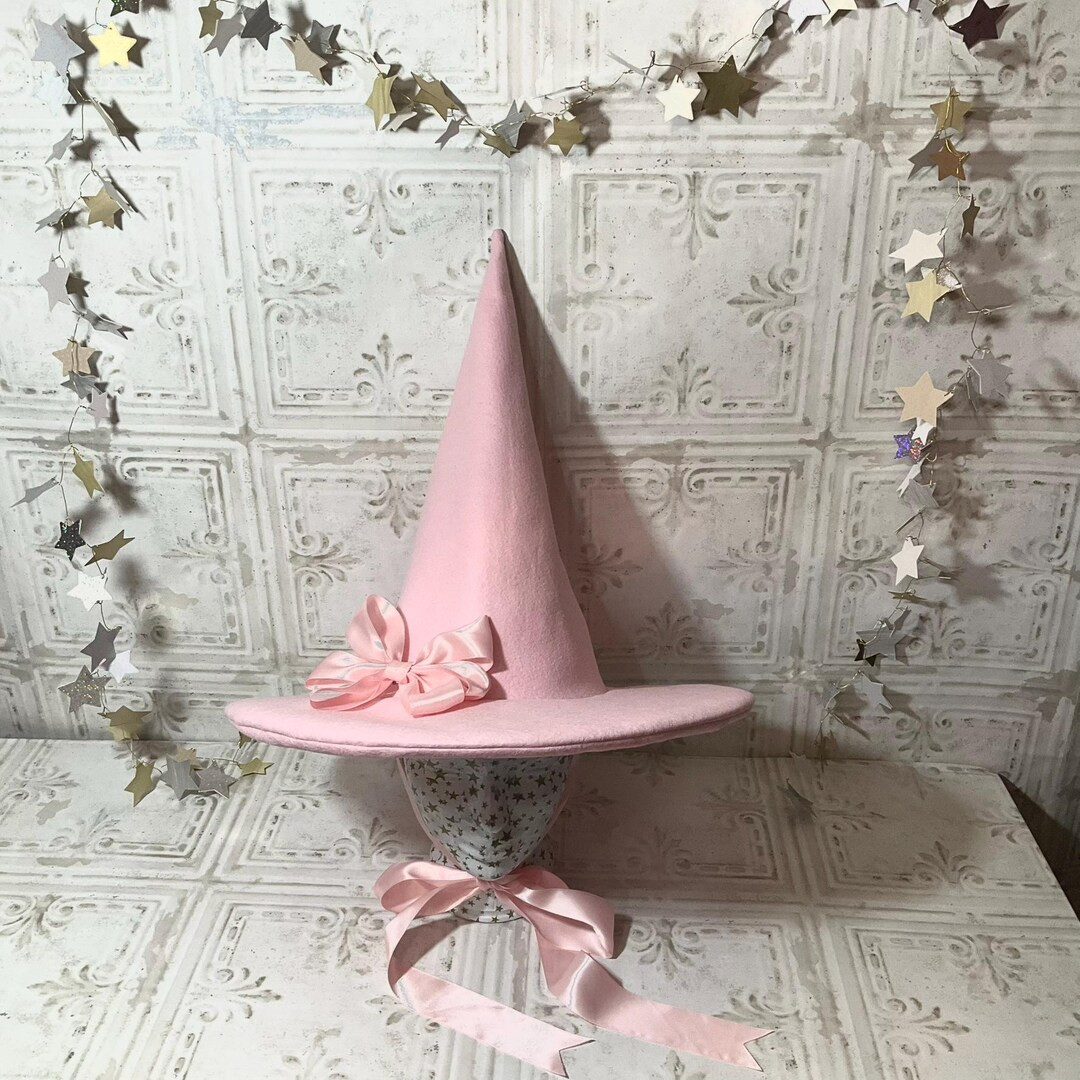 Ballet Pink Practical Witch Hat Pink Wool Felt Hat With Satin Ribbon Ties and Optional Bow - Etsy | Etsy (US)