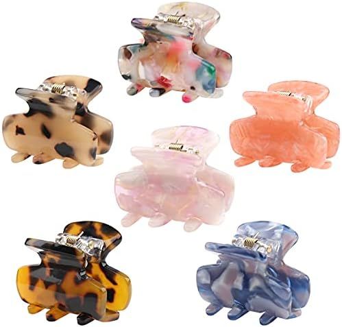 6 PCS Small Hair Claw Clips 1.4 Inch Tortoise Claw Clips for Women Girls Mini Size Leopard Print Acr | Amazon (US)
