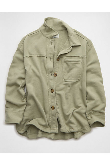AE Fleece Shacket Women's Faded Olive XXS | American Eagle Outfitters (US & CA)
