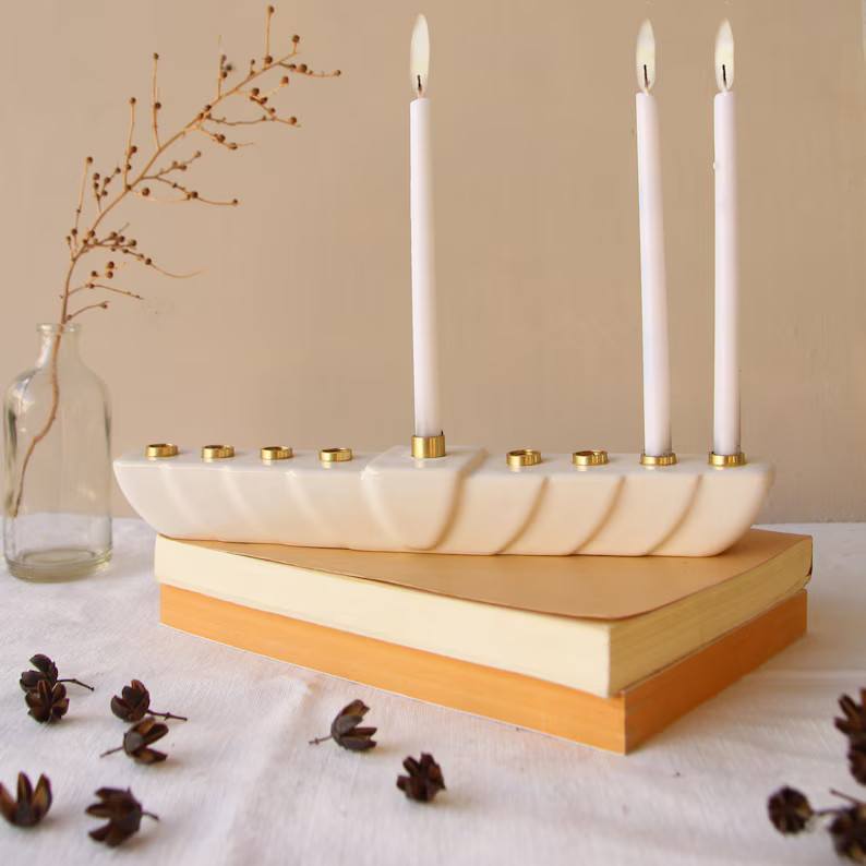 White Ceramic Chanukah Menorah White and Gold Menorah - Etsy | Etsy (US)