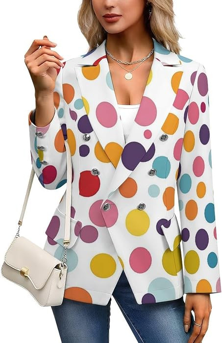Womens Long Sleeve Blazers Colorful Polka Dot Pattern Versatile Suits Jackets | Amazon (US)