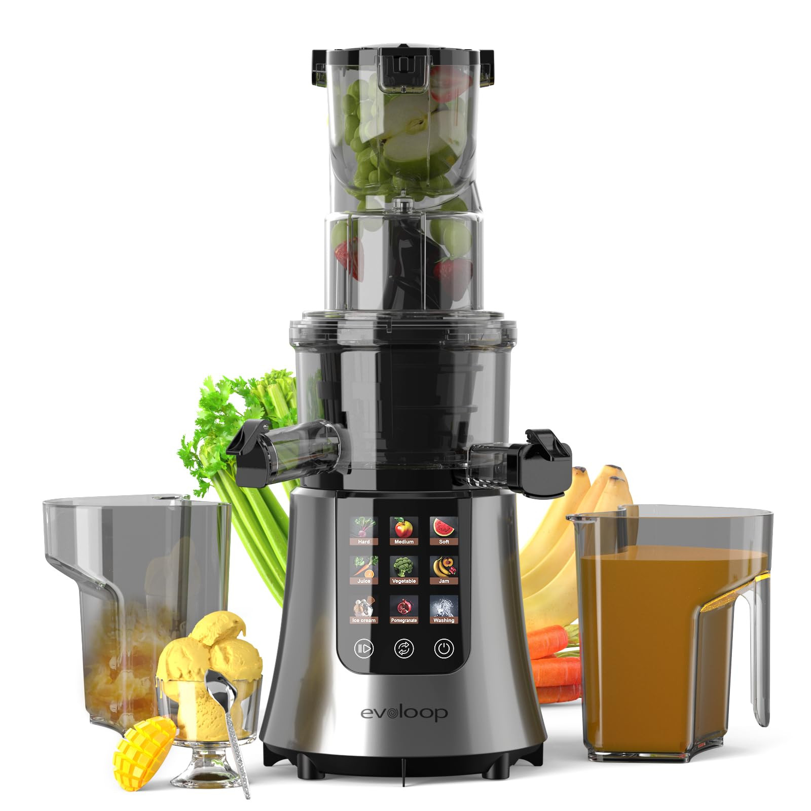Cold Press Juicer Machines, 2-in-1 Masticating Juicer for Juice & Ice Cream, 200W Touchscreen Slo... | Amazon (US)
