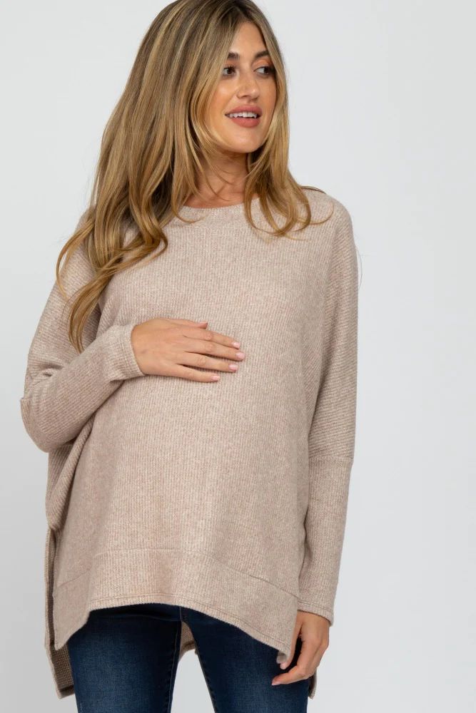 Beige Soft Knit Maternity Long Sleeve Top | PinkBlush Maternity