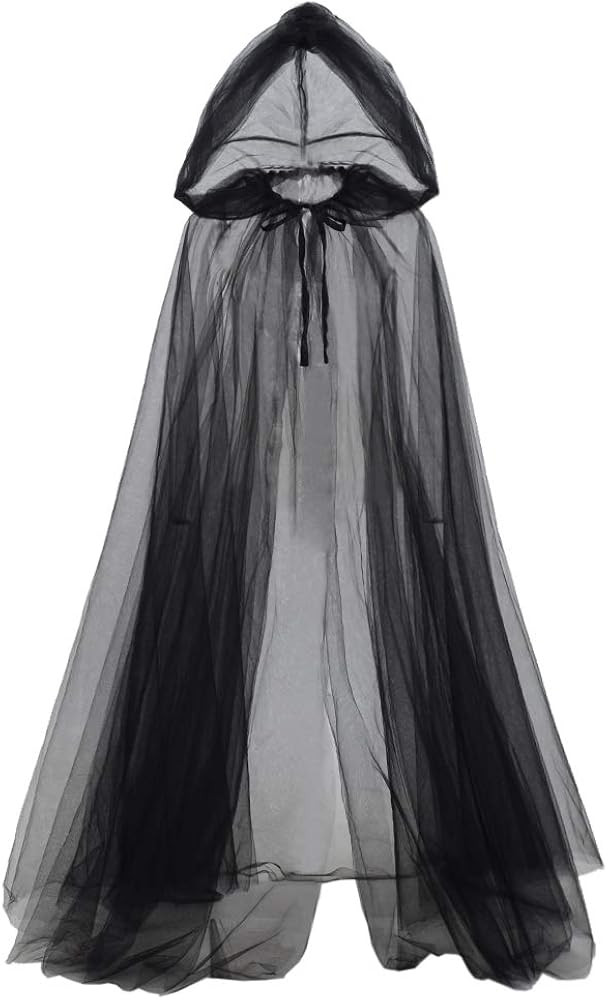Ghost Costume Haunted Hooded Cape Costume Black Capes for Women Bride Hooded Cape Cloak 59.06 in | Amazon (US)