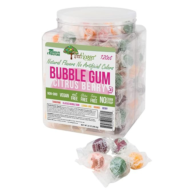 Tree Hugger Bubble Gum, Citrus Berry, Natural Flavors, No Artificial Colors, 120 Count Tub | Amazon (US)