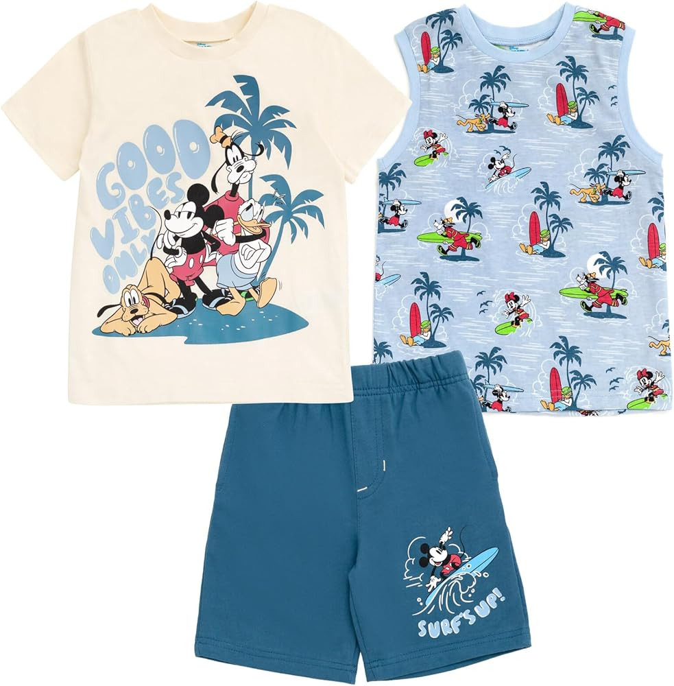 Disney Lion King Toy Story Mickey Mouse Cars T-Shirt Tank Top and French Terry Shorts 3 Piece Out... | Amazon (US)