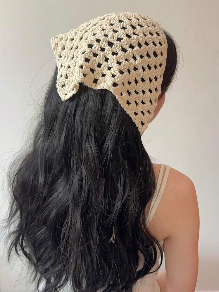 Gestrickte Blumen Einfarbige Schleifen-Bandana Stirnband Für Frauen, Blumen Gehäkelte Haar Bandanas Halstuch, Dreieckiger Kopfschutz Minimalistisch, Sommer Haarschutz, Gehäkeltes Spitze Frauen Bandana, Vintage Kopftuch Geschenk Für Frauen Boho Accessoires Frauen | SHEIN