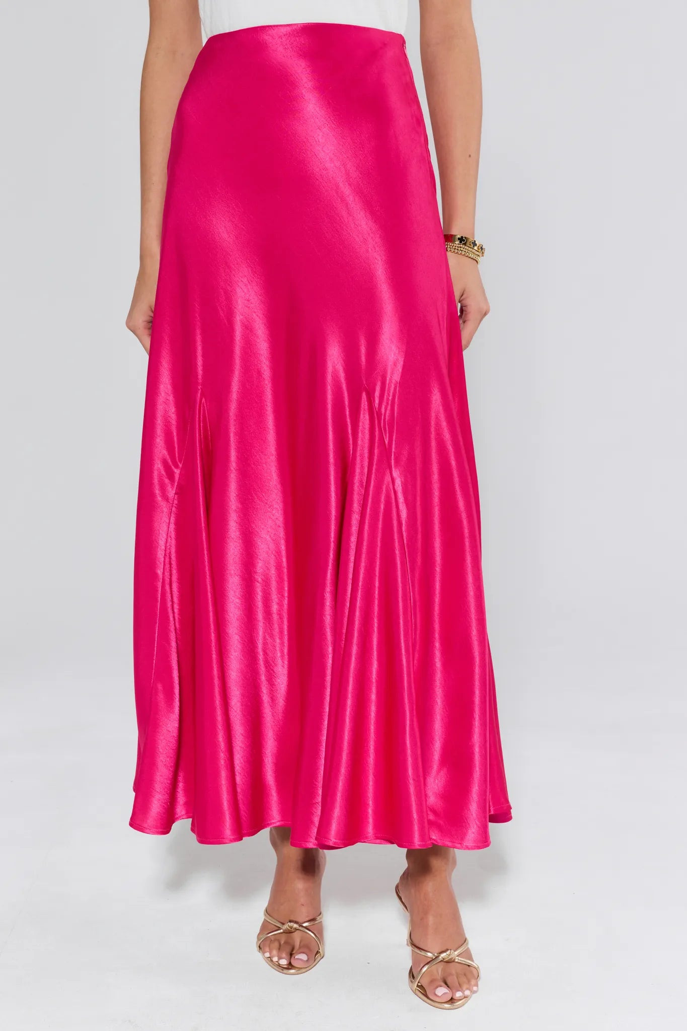 Olivia Pink Satin Maxi Skirt | Avara