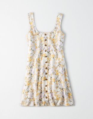 AE Button Front Mini Dress | American Eagle Outfitters (US & CA)