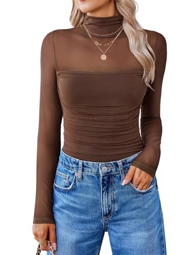 Avidlove Women Long Sleeve Bodysuit Turtle Neck Shapewear Body Suits Mesh One Piece Leotard Shirt Going Out Old Money Clothes | Amazon (US)