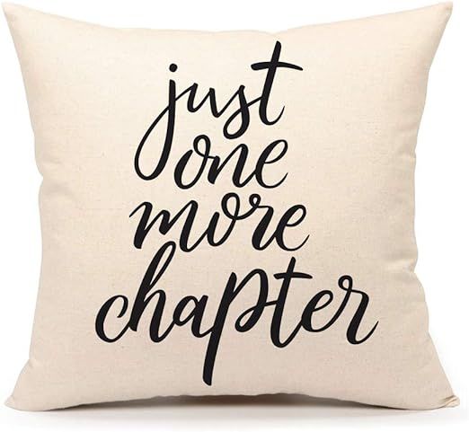 Just One More Chapter Throw Pillow Case Cushion Cover Book Lovers Cotton Linen 18 x 18 Inch | Amazon (US)
