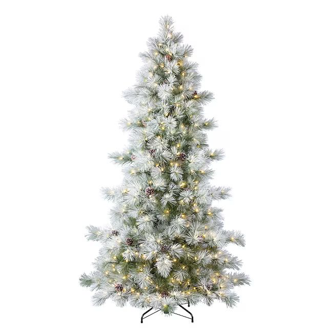 Holiday Living 7.5-ft Snowy Berkshire Pre-lit Flocked Artificial Christmas Tree with LED Lights | Lowe's