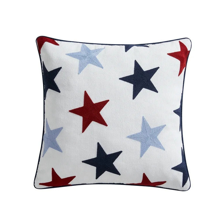 Mainstays 18" x 18" Cord Stars White/Blue Patriotic Decorative Pillow | Walmart (US)