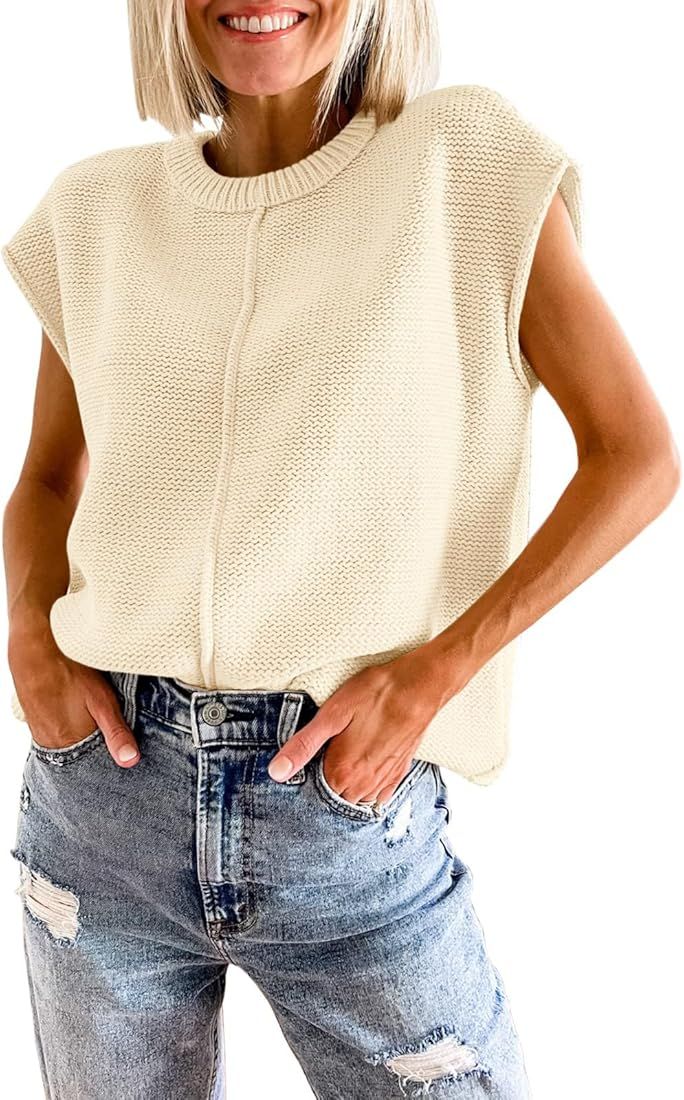 Tangduner Women's Mock Neck Knit Sweater Vest Summer Cap Sleeve Tops Casual Trendy Pullover Tank ... | Amazon (US)