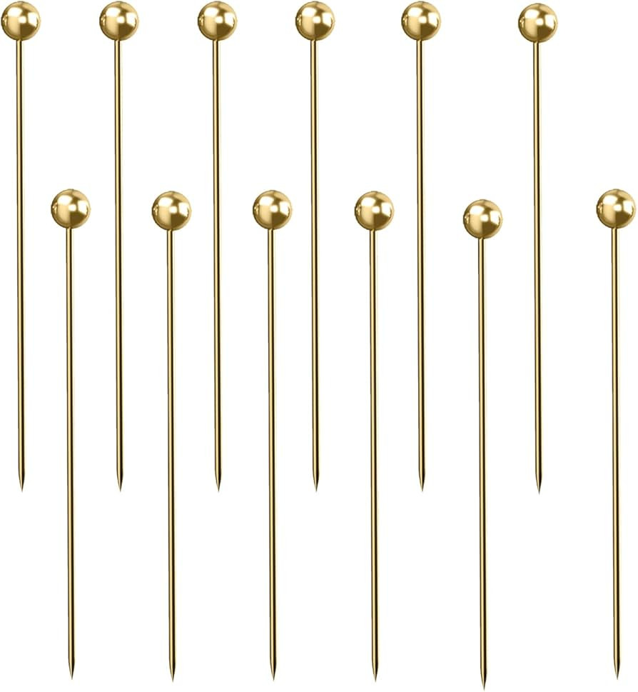 12PCS Stainless Steel Cocktail Toothpicks Reusable Cocktail Skewers Metal Martini Picks Garnish P... | Amazon (US)