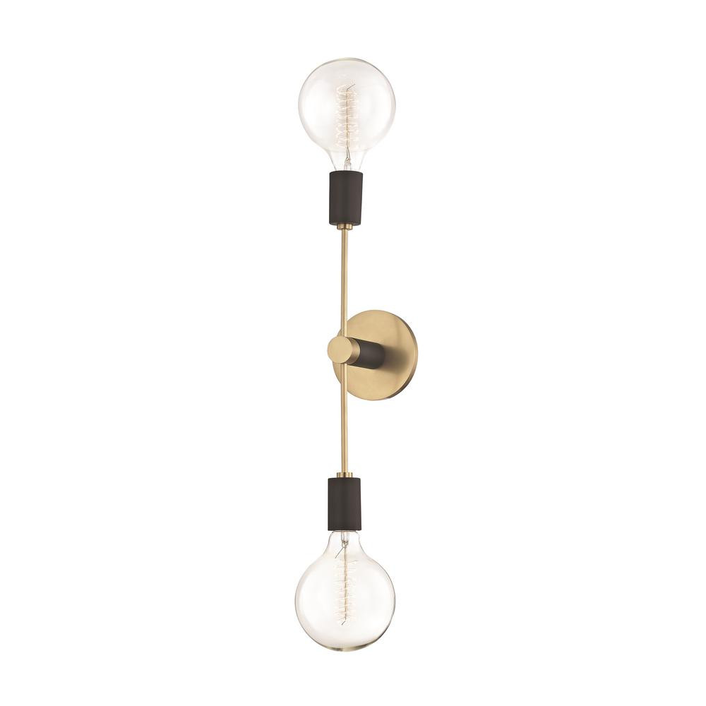 Astrid 2-Light Aged Brass Wall Sconce with Black Accents | The Home Depot