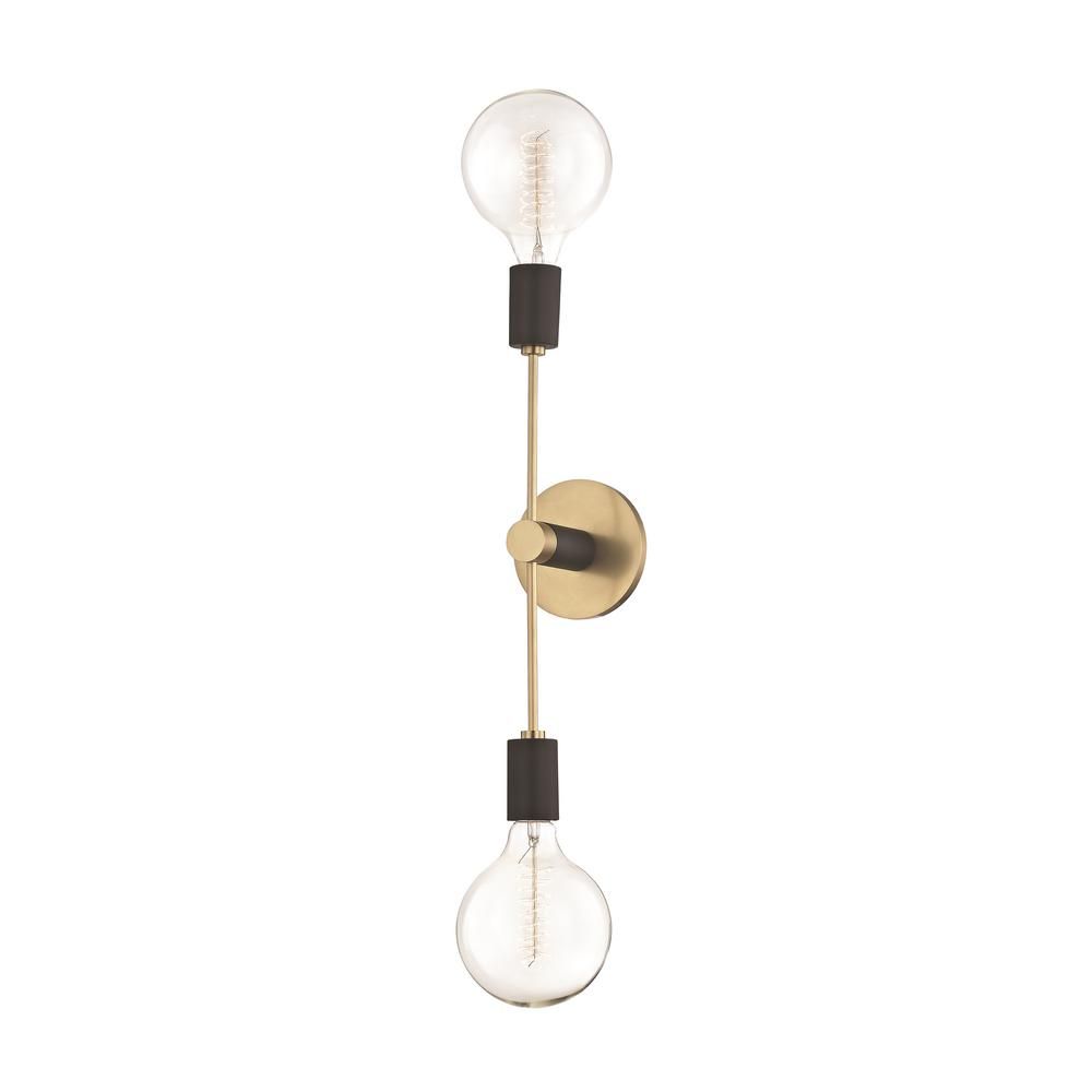 Astrid 2-Light Aged Brass Wall Sconce with Black Accents | The Home Depot