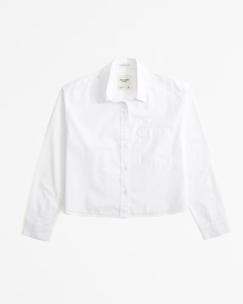 Abercrombie & Fitch Women's Oversized Cropped Poplin Shirt in White - Size XXL | Abercrombie & Fitch (US)