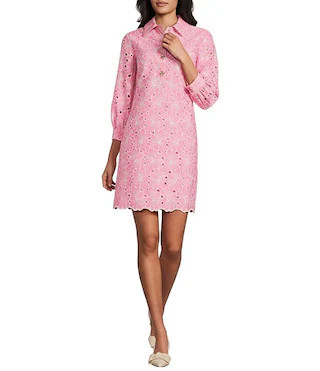 Maryanne Collar Neckline Long Sleeve Eyelet Dress | Dillard's