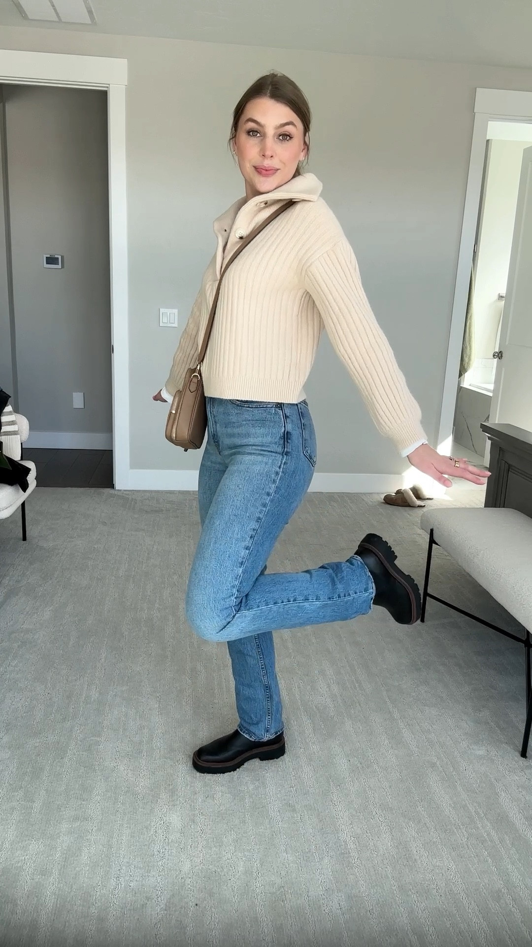 Casual outfit, 90s outfit, collared sweater, waterproof boots, Abercrombie jeans 

#LTKunder100