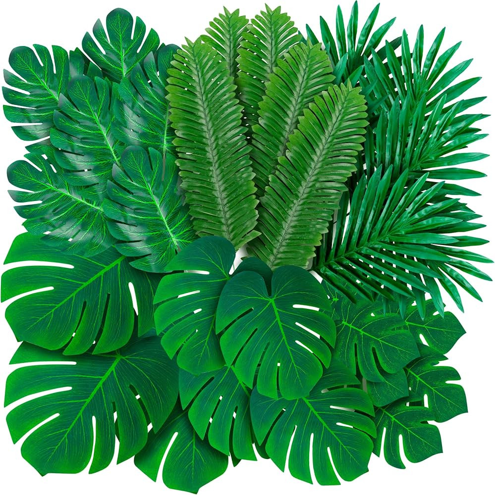 108 Pack Palm Leaves Artificial Tropical Monstera - 6 Kinds Large Small Green Fake Palm Leaf with... | Amazon (US)