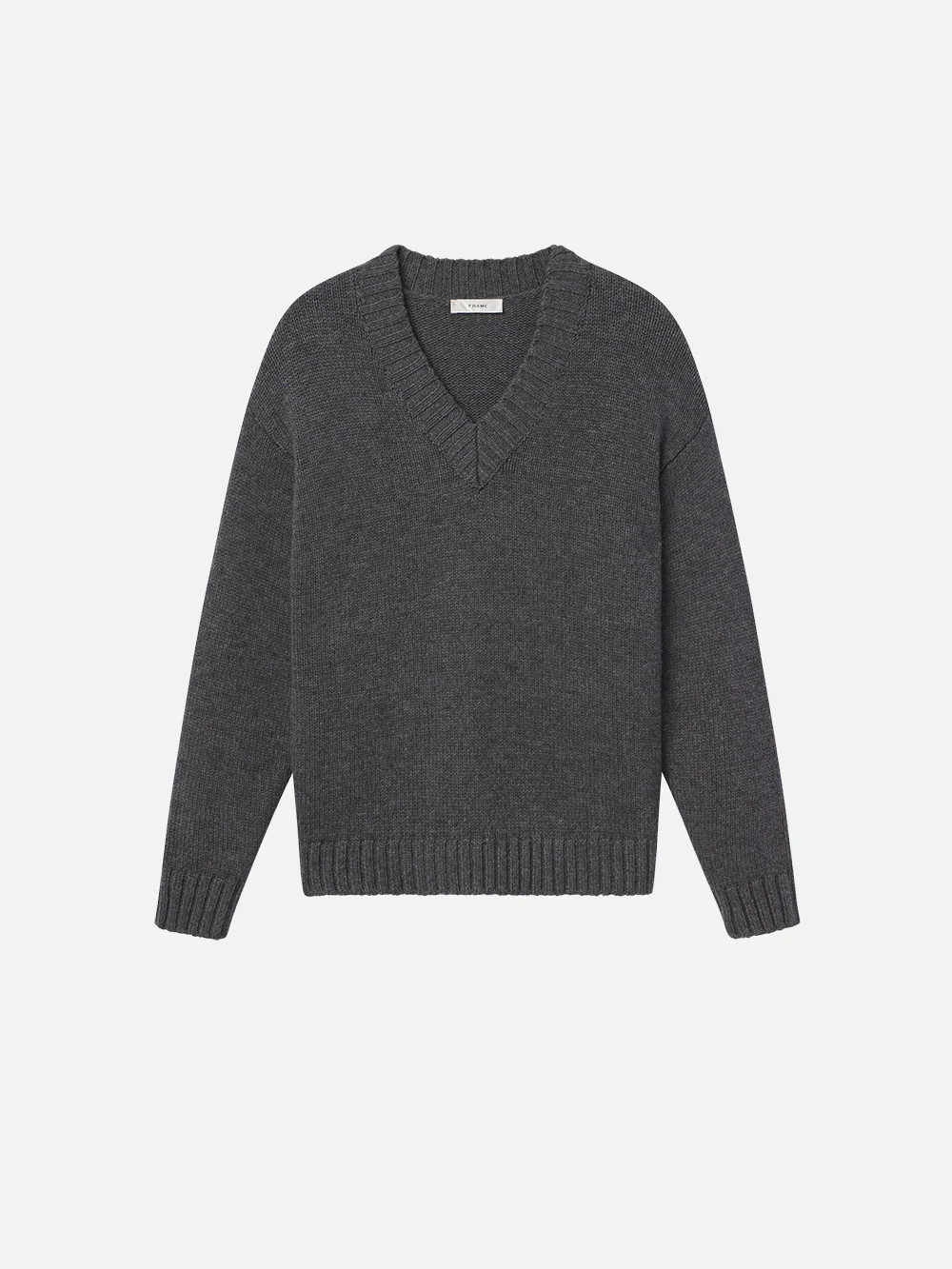 Chunky V-Neck Sweater  in  Charcoal Heather | Frame Denim