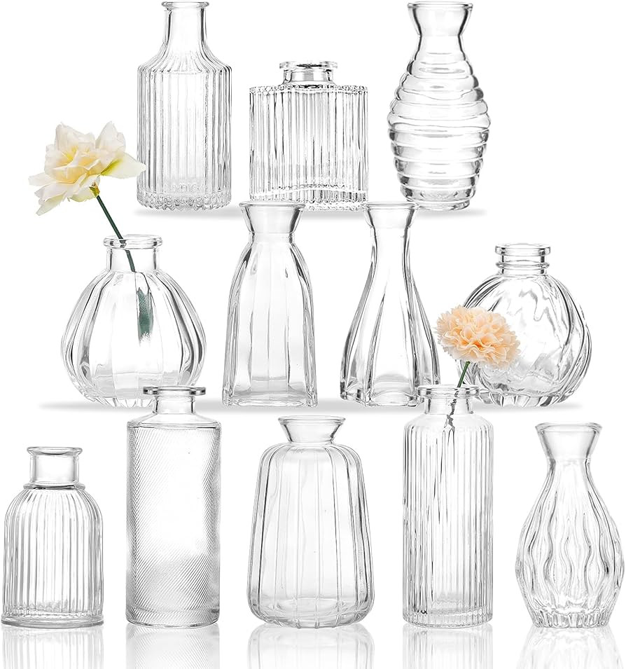 CEWOR 12pcs Glass Bud Vase Set, Small Vases for Flowers, Clear Bud Vases for Centerpieces Mini Fl... | Amazon (US)