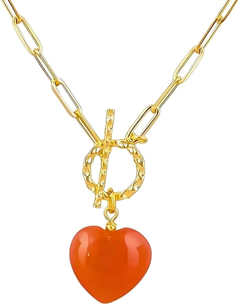 Gempires Gemstone Heart Front Toggle Necklace for Women | Gold Plated Heart Pendant with Papercli... | Amazon (US)