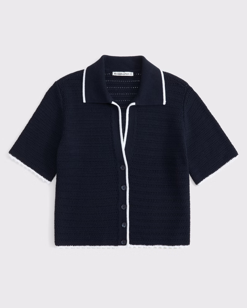Short-Sleeve Crochet-Style Polo | Abercrombie & Fitch (US)