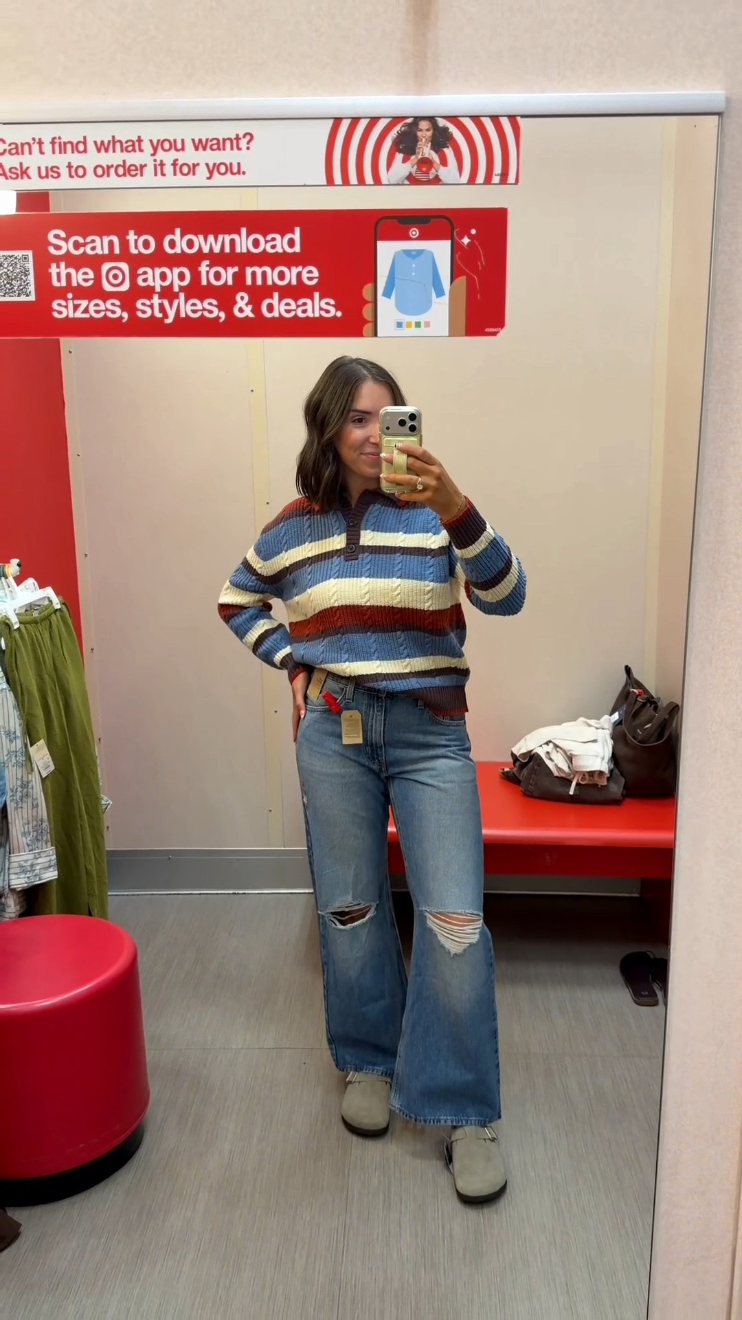 @Target  new arrivals, Fall fashion finds 🙌🏻🤎🍂

Striped sweaters, the BEST mom/approved @levi jeans!! 

Absolutely in love! Can you guess what came home with me??? These jeans are insanely flattering!! 🤩

#LTKootd #LTKTall #LTKSaleAlert