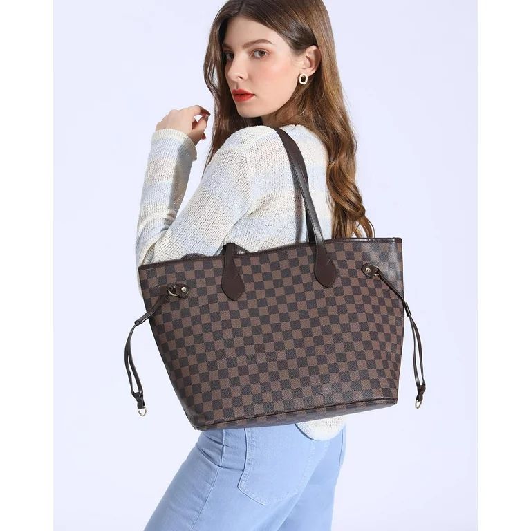 TWENTY FOUR Womens Handbags Checkered Tote Shoulder Bags Fashion Large Travel Shoulder Purses Wit... | Walmart (US)