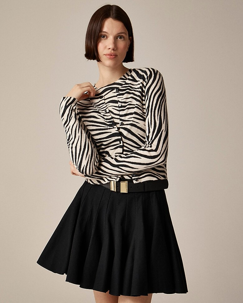 Featherweight cashmere cardigan in zebra print | J. Crew US