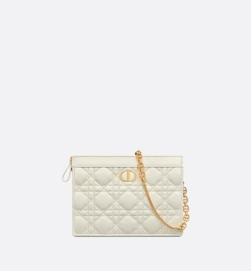 Pochette zippée à chaîne Dior Caro Cuir de veau Cannage souple couleur latte | DIOR | Dior Couture