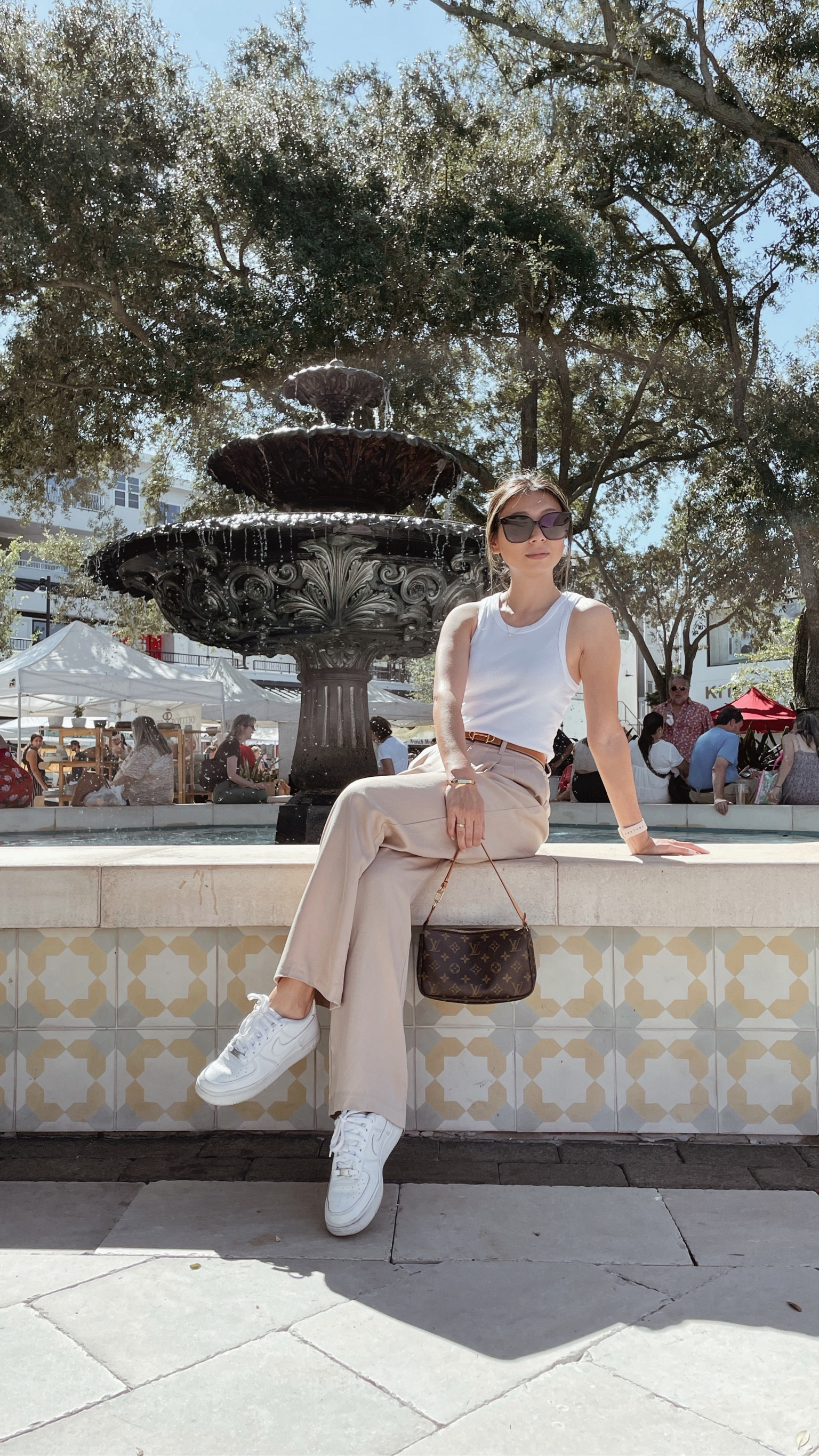 Light neutral warm weather outfit inspiration // top from AYR, pants from Abercrombie, shoes from nike, bag from Louis Vuitton, sunglasses from gentle monster and belt from Hermes // coastal grandmother, parisian chic, summer fashion, casual chic, minimalist style

#LTKunder100 #LTKstyletip