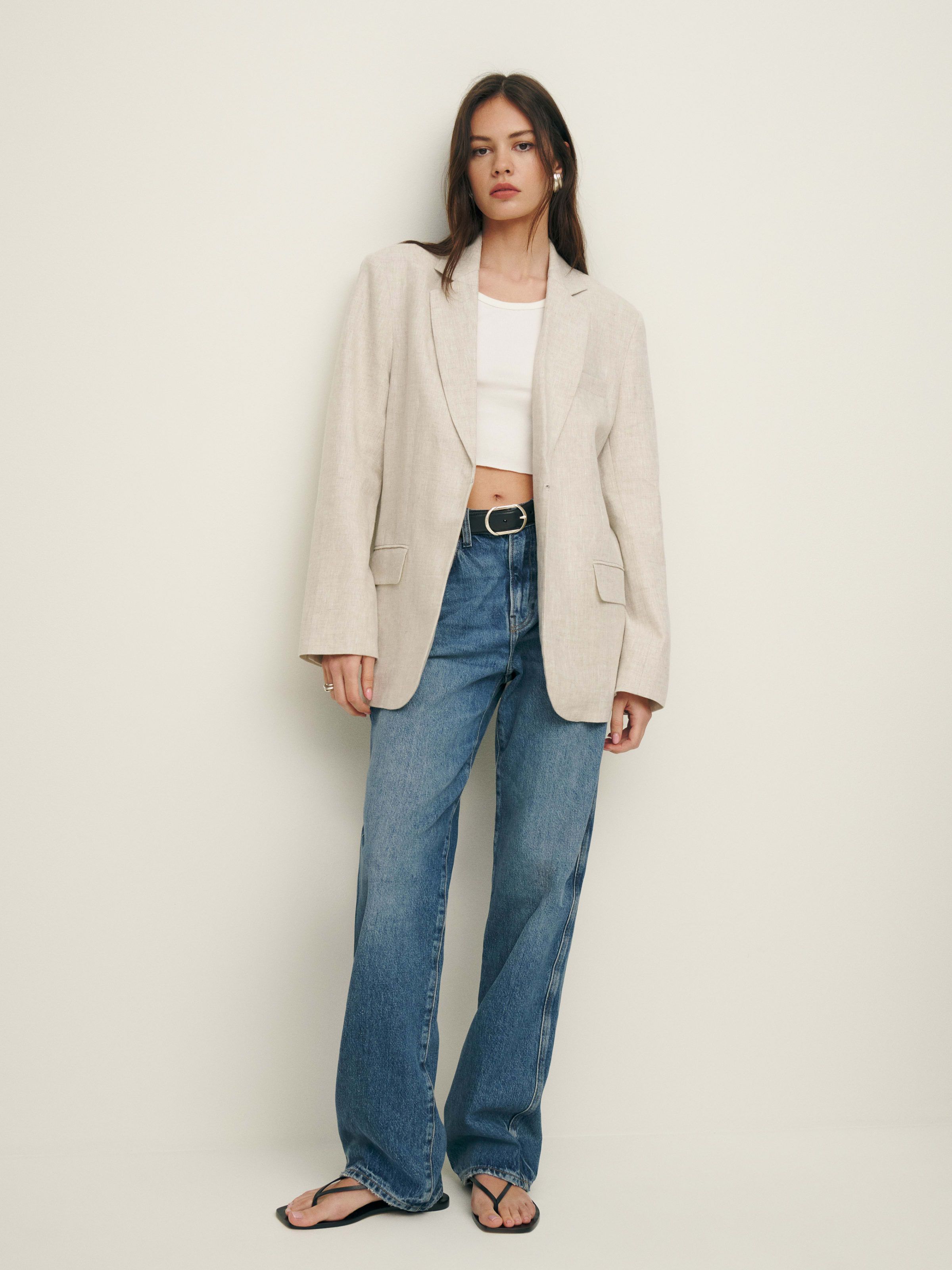 Drew Oversized Linen Blazer | Reformation (Global)