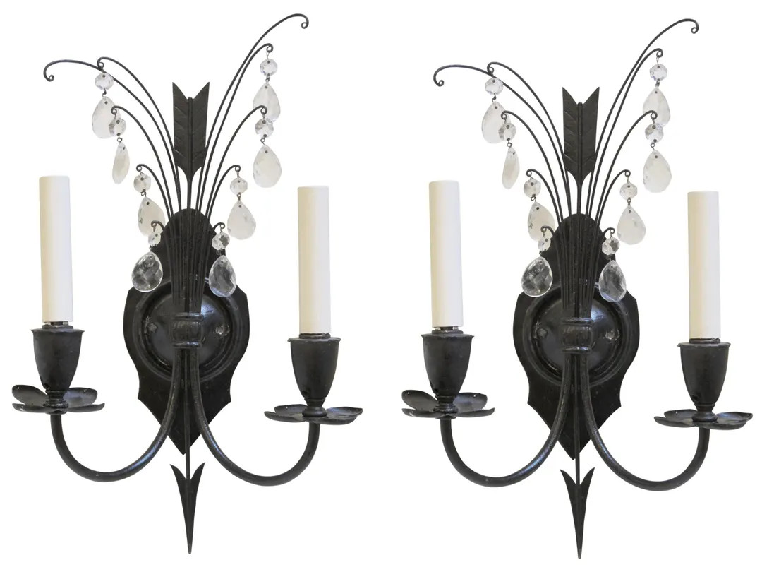 1920s Pair of Federal 2 Arm Iron & Crystal Wall Sconces | Etsy (US)
