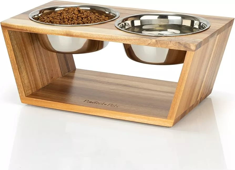 Siooko Elevated Dog Bowls for Large Dogs Wood Raised Dog Bowl