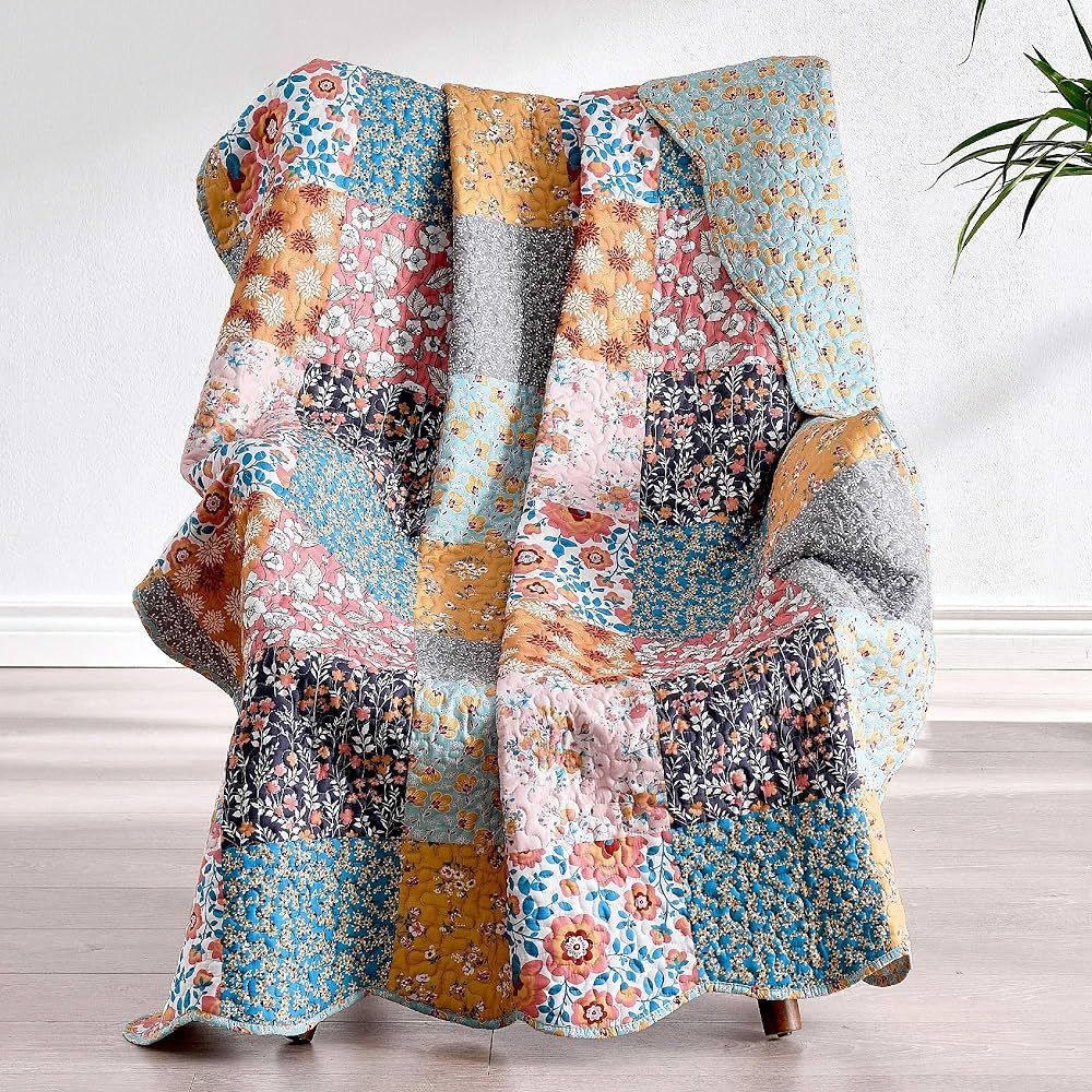Greenland Home Carlie Quilted Reversible Throw Blanket, Calico Patches, 50 x 60-inch, Multicolor | Amazon (US)