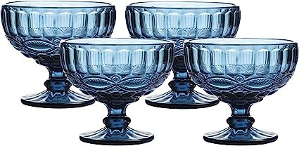 WHOLE HOUSEWARES 12 Ounce Glass Ice Cream Bowls - Vintage Pressed Pattern Glass Dessert Bowls - T... | Amazon (US)