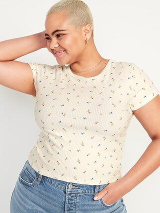 Slim-Fit Rib-Knit Floral-Print Cropped T-Shirt for Women | Old Navy (US)