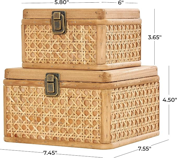 Deco 79 Rattan Handmade Decorative Box Woven Decorative Keepsake Boxes with Bronze Latches, Set o... | Amazon (US)