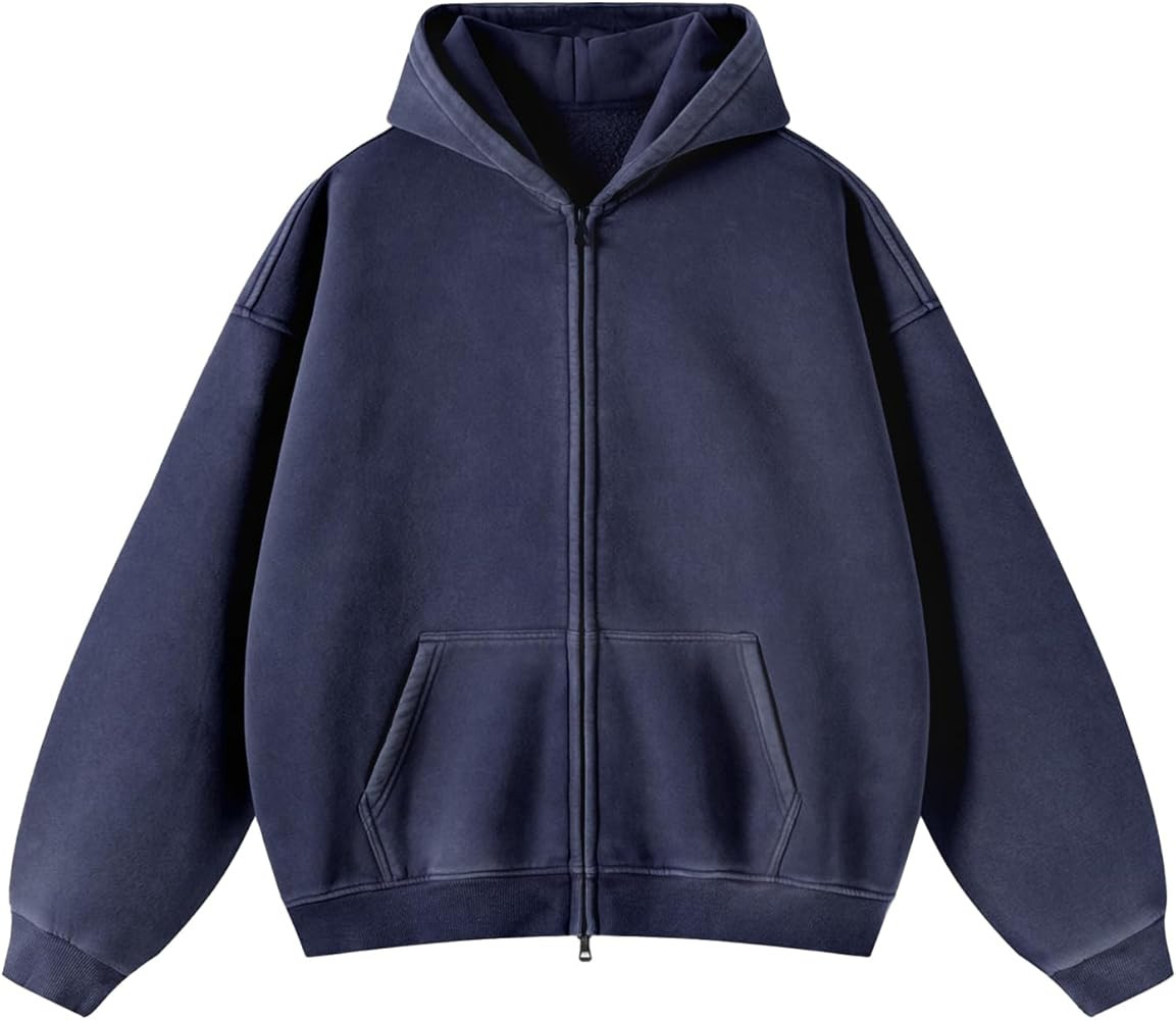 Womens Double Zip Up Hoodies Oversized Heavyweight Fleece Sweatshirt Acid Wash Hoodie Vintage Dis... | Amazon (US)