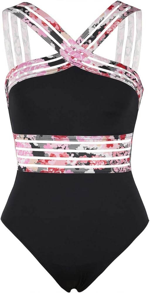 Hilor Women's One Piece Swimwear Front Crossover Swimsuits Hollow Bathing Suits Monokinis | Amazon (US)