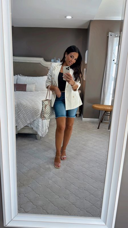 I’ve always loved a blazer paired with the right length shorts. These denim shorts work perfectly! Accessories complete the entire look. I love this LV tote dupe! 
🤍🤍🤍🤍🤍🤍🤍🤍🤍🤍🤍

#LTKVideo #LTKOver40 #LTKStyleTip